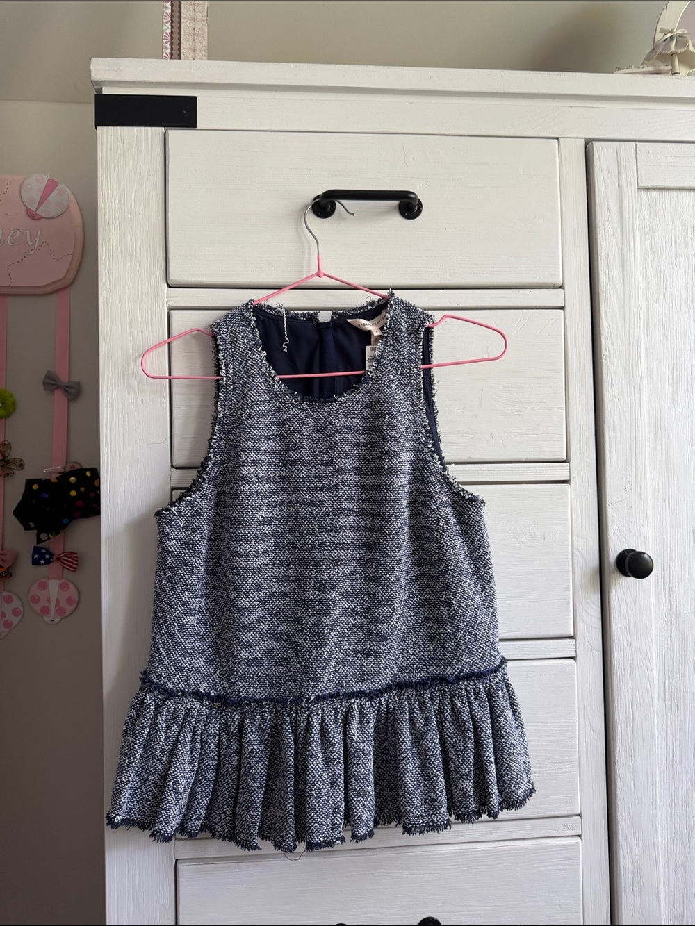 Rebecca Taylor Navy and White Tweed Peplum Shell
